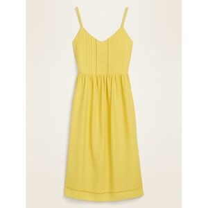Old Navy Yellow Linen Blend Pintuck Eyelet Midi Sun Dress Adjustable Straps Boho
